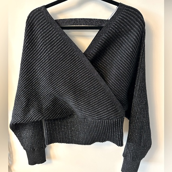 Anthropologie Coco China Glitter Ribbed Knit Black & Silver Sweater - Picture 1 of 5